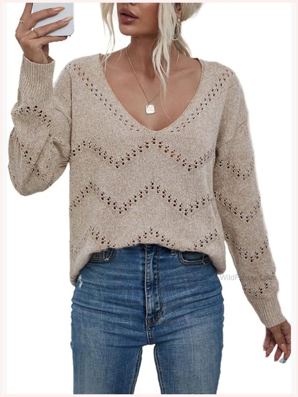 Crochet Sweater Top Hollow Out Long Sleeve Pullover Fall Outfits